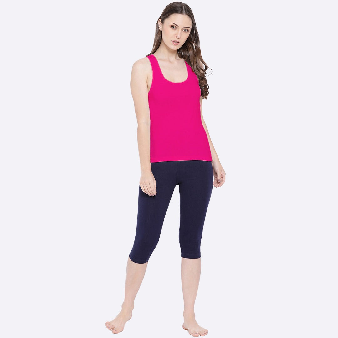 Softline Women's Premium Long Camisole in Cotton Stretch Fabric with High Stretch,  Racer Back Design, Broad Shoulder Straps, and Snug Fit