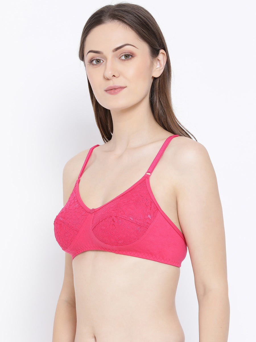 Softline Women's Non Padded Wire Free Bra in Cotton Poly Fabric with Elastic Straps and Hook Closure