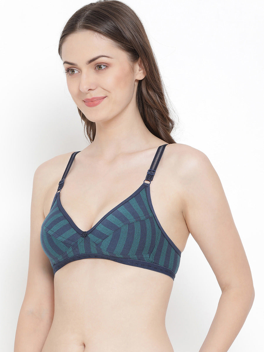 Softline Women's Printed Non Padded Wire Free Fancy Bra in Poly Cotton Fabric with Elastic Straps and Hook Closure