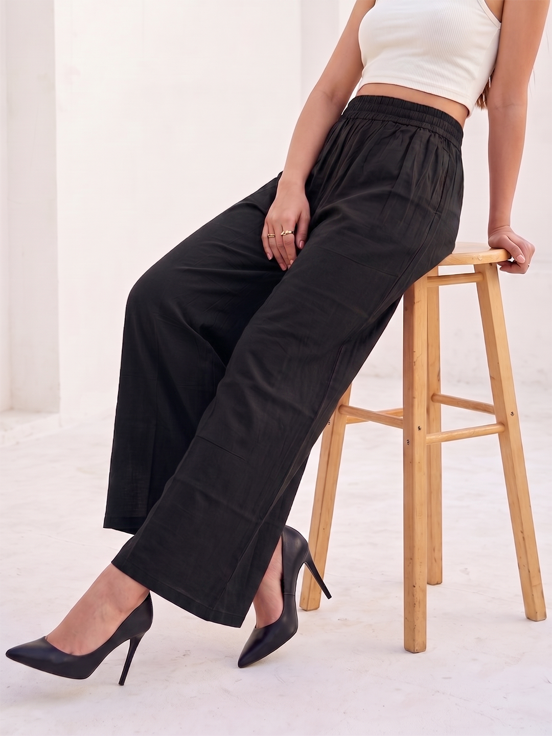 Softline Women's Flared Palazzos in Viscose Fabric with Mid Rise Fit, Soft Elastic Waistband, and Quick Dry Properties