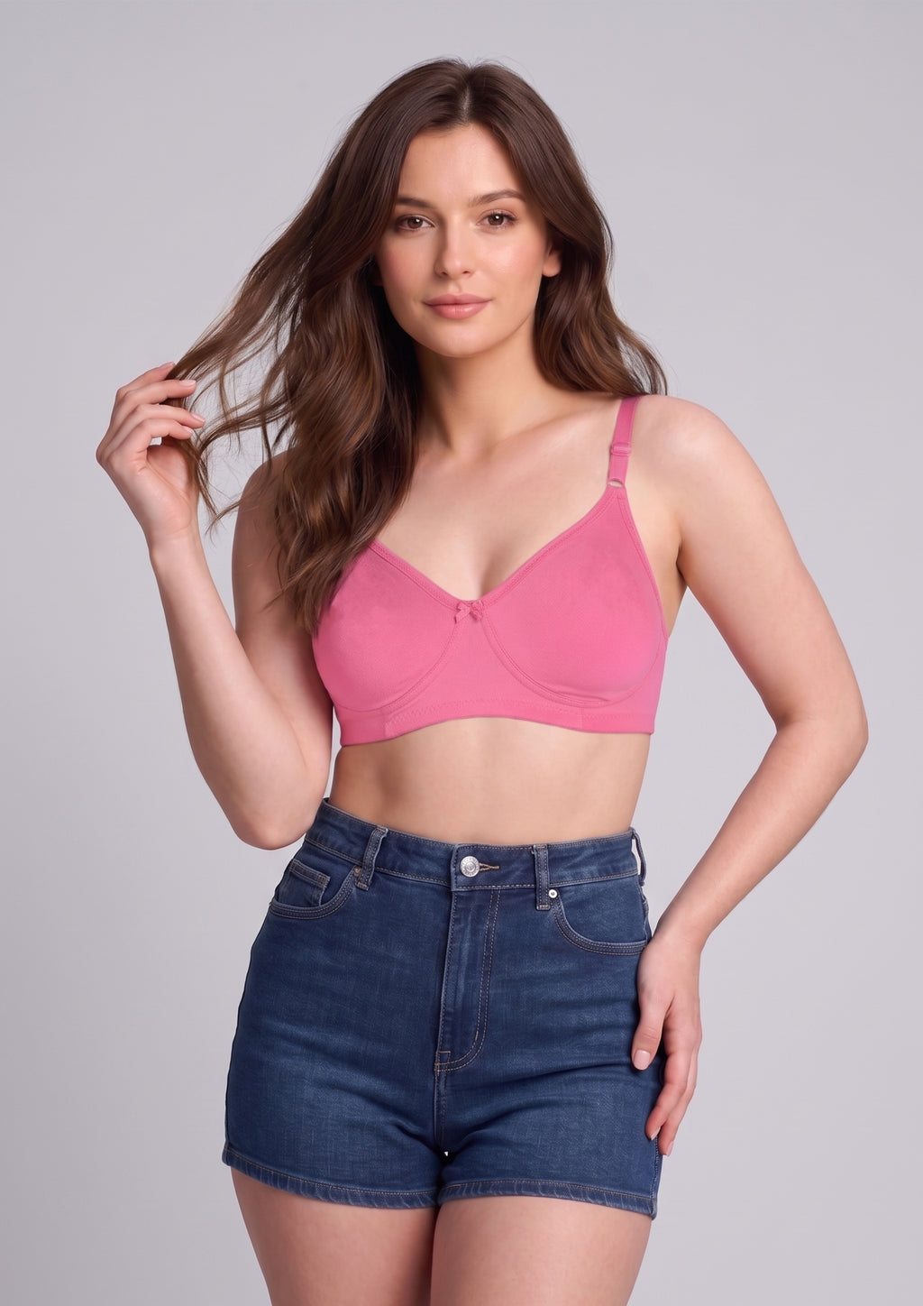 Softline Women's Non Padded Wire Free T-shirt Bra in Cotton Poly Fabric with Elastic Straps, Double Layered Moulded Cups, and Hook Closure (2054)