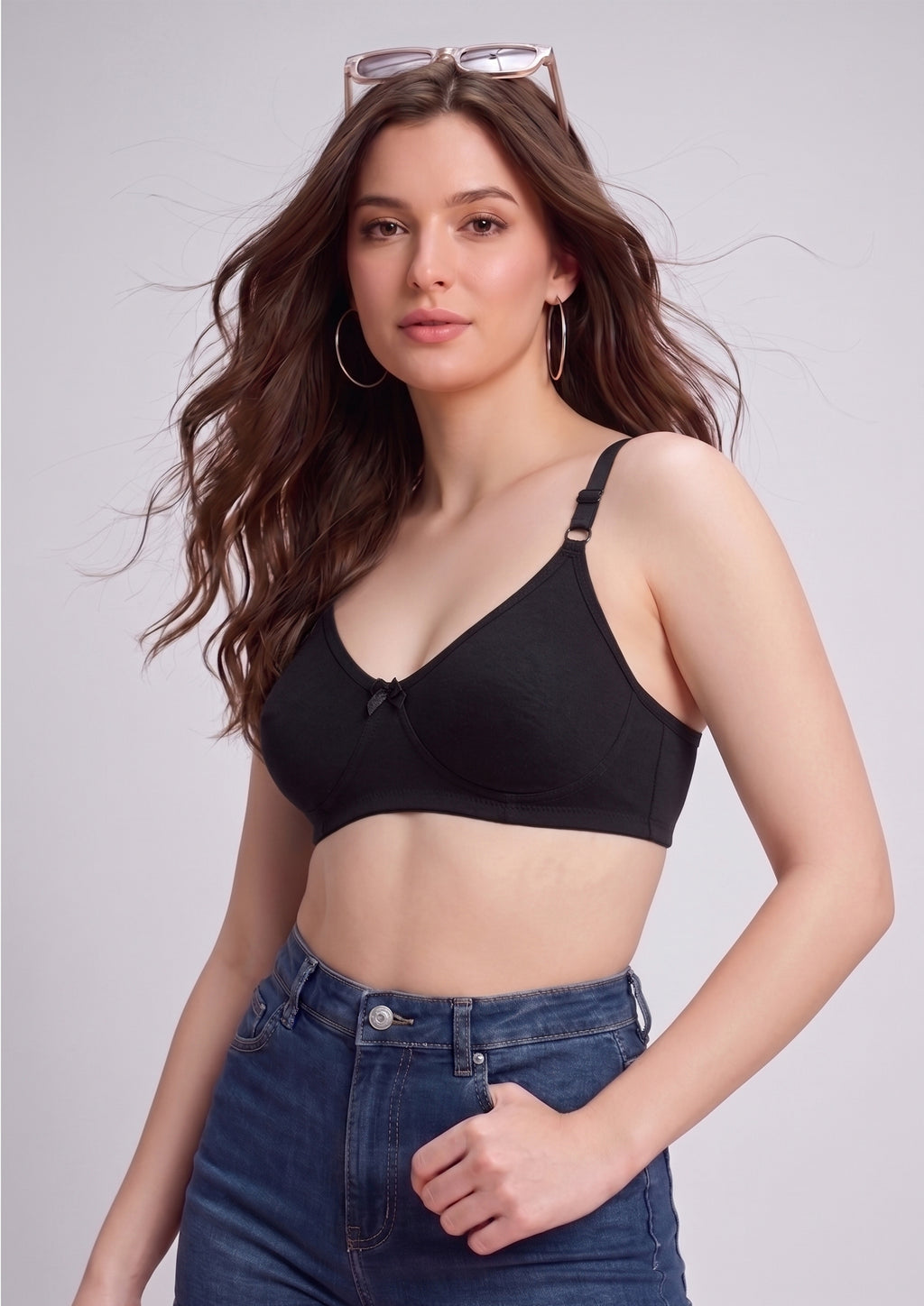 Softline Women's Non Padded Wire Free T-shirt Bra in Cotton Poly Fabric with Elastic Straps, Double Layered Moulded Cups, and Hook Closure (2054)