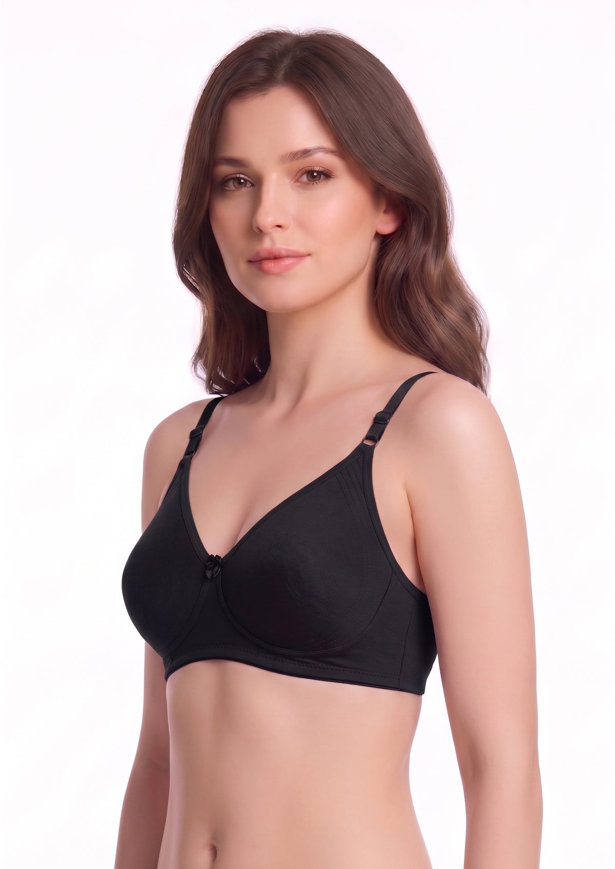 Softline Women's Non Padded Wire Free Bra in Cotton Stretch Fabric with Elastic Straps, Full Cup design, and Hook Closure (2055)