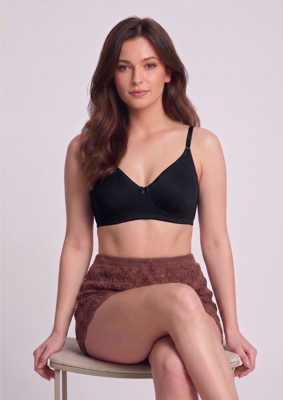 Softline Women's Non Padded Wire Free Bra in Cotton Stretch Fabric with Elastic Straps, Full Cup design, and Hook Closure (2055)