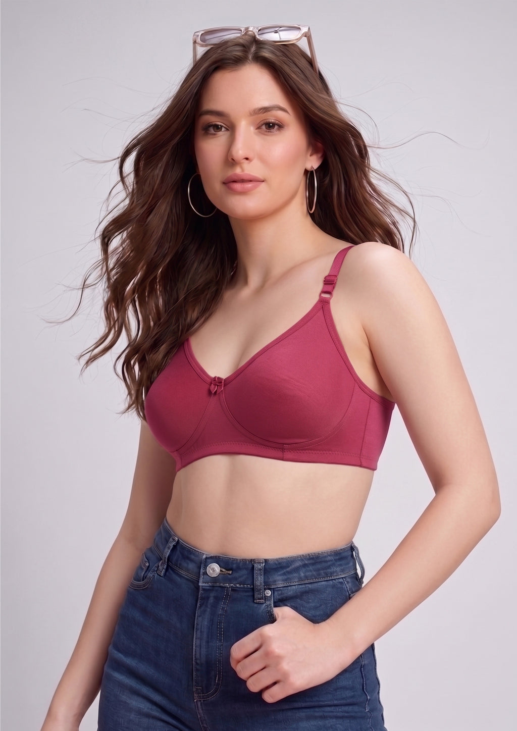 Softline Women's Non Padded Wire Free T-shirt Bra in Cotton Poly Fabric with Elastic Straps, Double Layered Moulded Cups, and Hook Closure (2054)