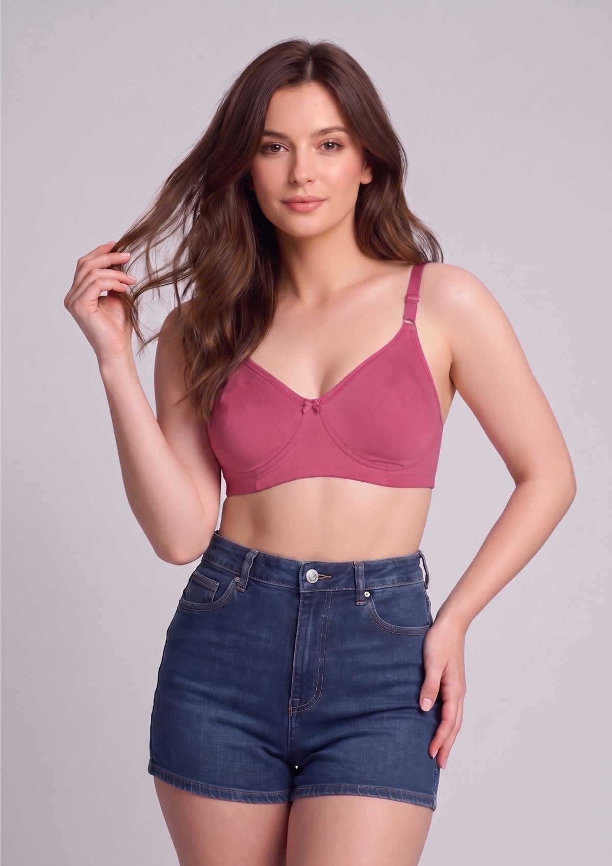 Softline Women's Non Padded Wire Free T-shirt Bra in Cotton Poly Fabric with Elastic Straps, Double Layered Moulded Cups, and Hook Closure (2054)