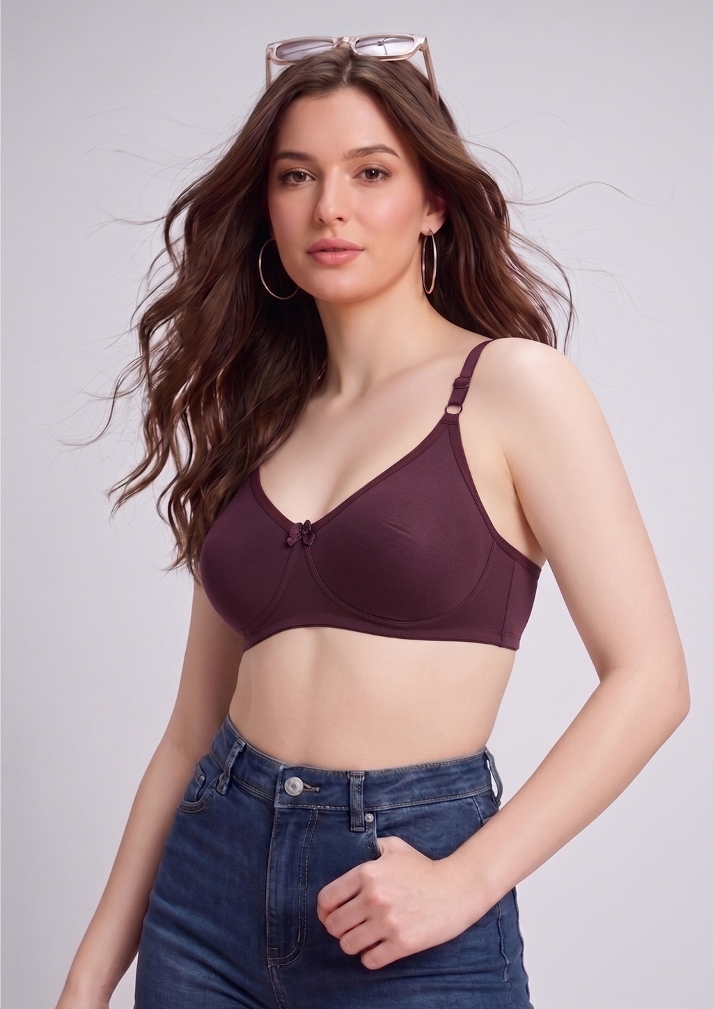Softline Women's Non Padded Wire Free T-shirt Bra in Cotton Poly Fabric with Elastic Straps, Double Layered Moulded Cups, and Hook Closure (2054)