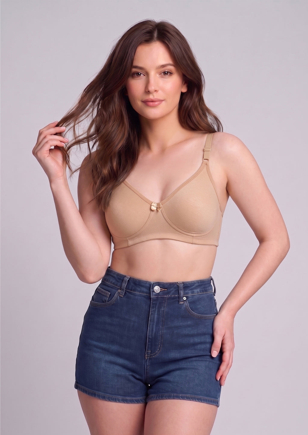 Softline Women's Non Padded Wire Free T-shirt Bra in Cotton Poly Fabric with Elastic Straps, Double Layered Moulded Cups, and Hook Closure (2054)