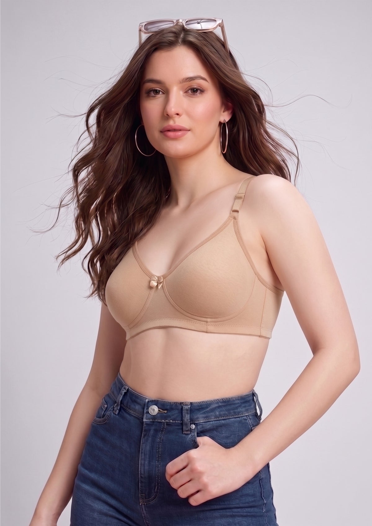Softline Women's Non Padded Wire Free T-shirt Bra in Cotton Poly Fabric with Elastic Straps, Double Layered Moulded Cups, and Hook Closure (2054)