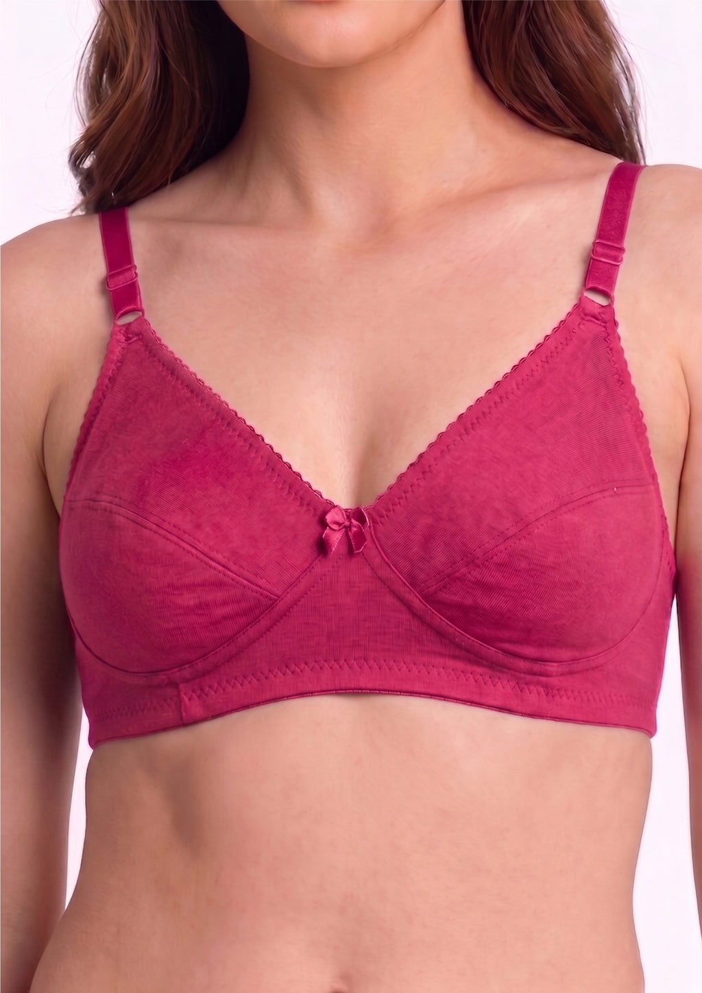 Softline Women's Non Padded Wire Free Bra in Cotton Poly Fabric with Double Layered Cups, Elastic Straps, and Hook Closure (1052)