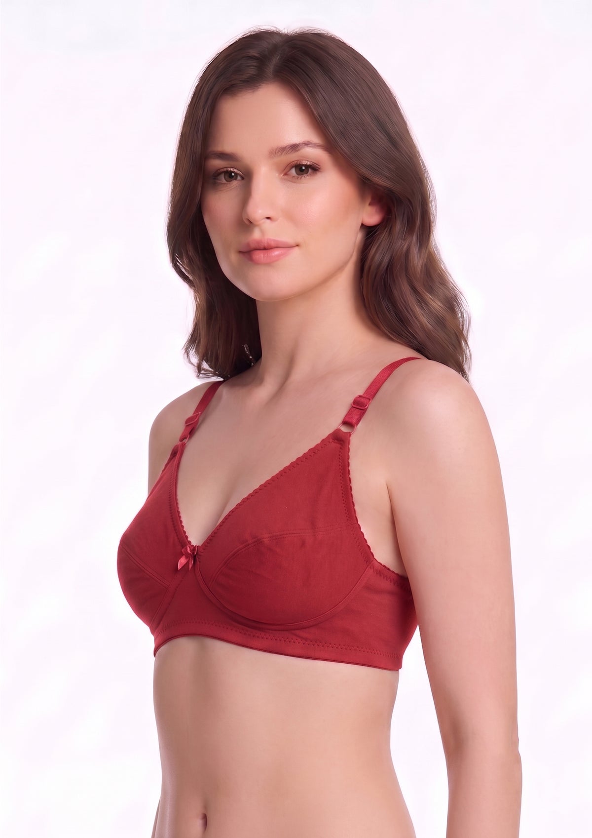 Softline Women's Non Padded Wire Free Bra in Cotton Poly Fabric with Double Layered Cups, Elastic Straps, and Hook Closure (1052)