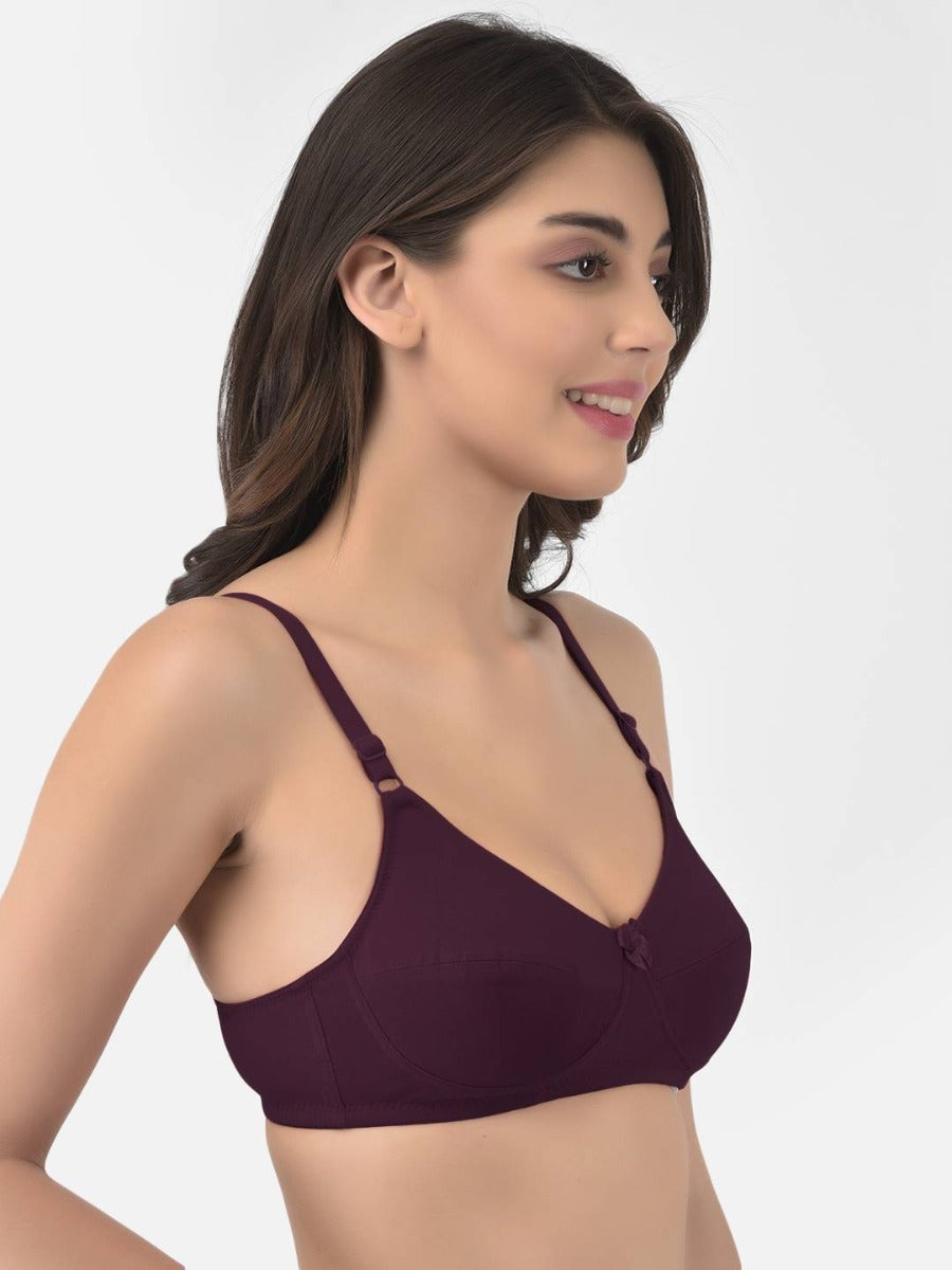 Softline Women's Non Padded Wire Free Bra in Cotton Stretch Fabric with Double Layered Cups Full Coverage, Elastic Straps, and Hook Closure (1055)