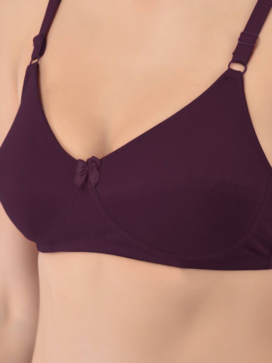 Softline Women's Non Padded Wire Free Bra in Cotton Stretch Fabric with Double Layered Cups Full Coverage, Elastic Straps, and Hook Closure (1055)