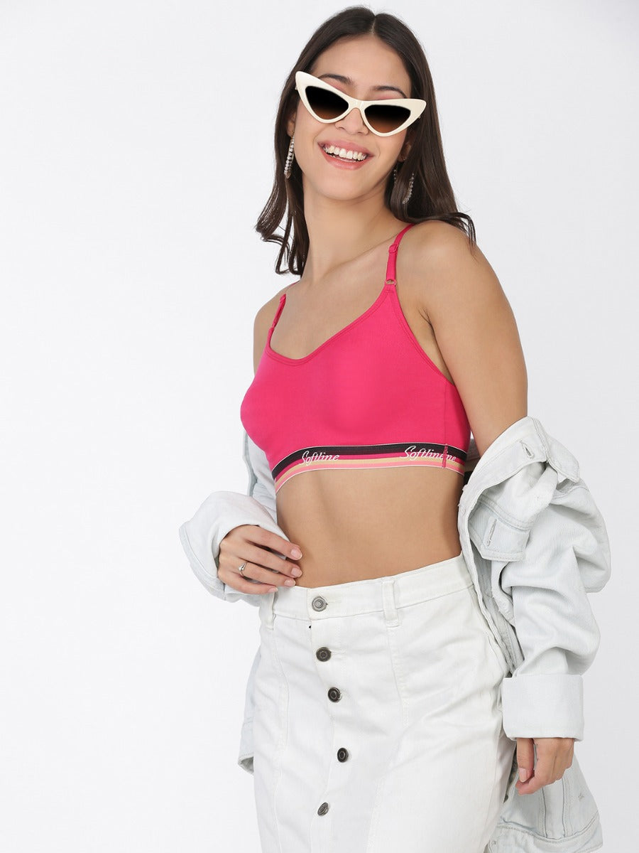 Softline Women's Non Padded Wire Free Bra in Cotton Poly Fabric with Elastic Straps and Slip On Style