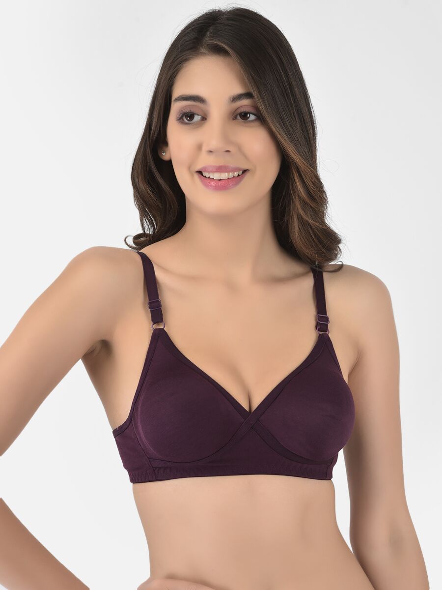 Softline Women's Non Padded Wire Free T-shirt Bra in Cotton Poly Fabric with Cross Neck Elastic Straps, Full Cup design, and Hook Closure (2052)