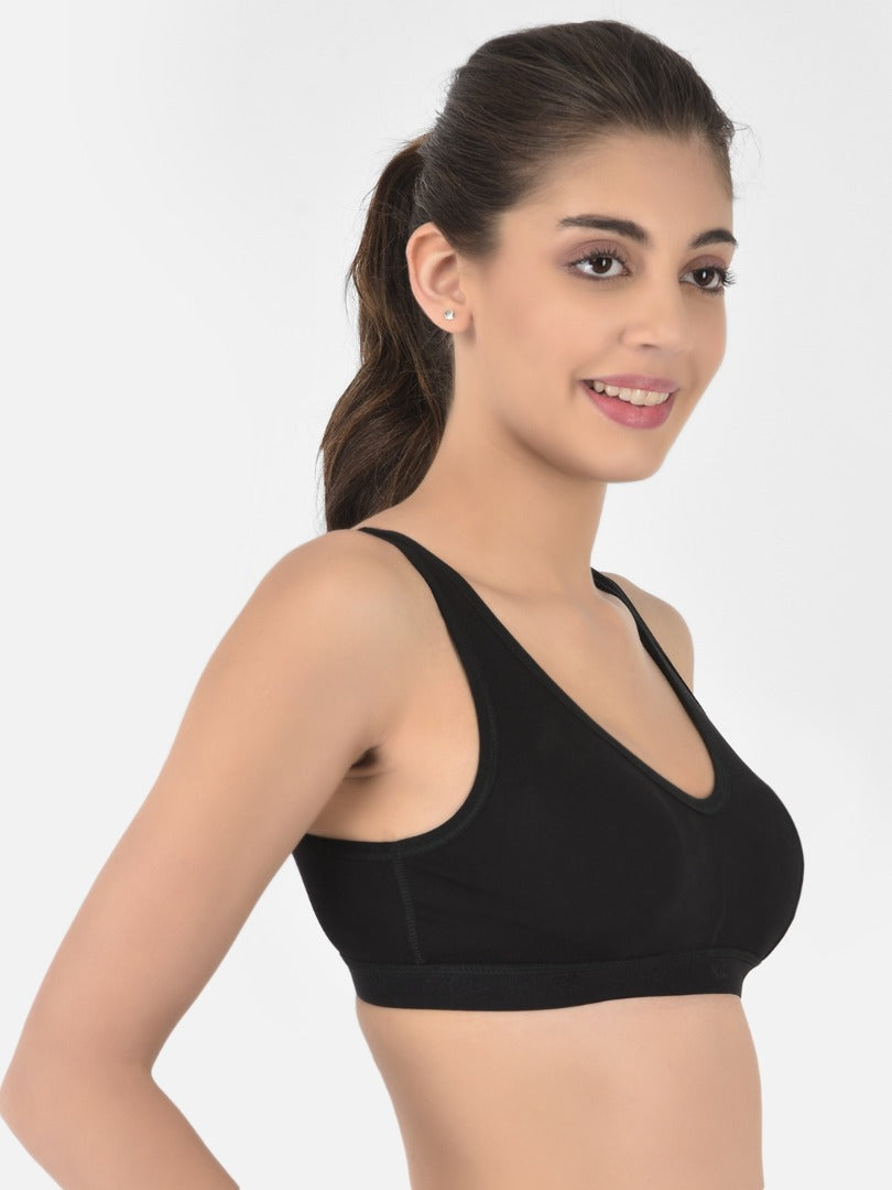 Softline Women's Non Padded Wire Free Sports Bra in 100% Cotton Fabric with Full Cup Coverage, Broad Underband,Double Layered Cups, and Slip On Design (1064)