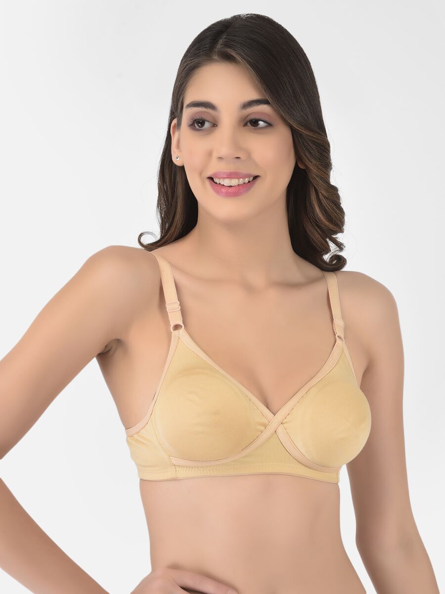 Softline Women's Non Padded Wire Free T-shirt Bra in Cotton Poly Fabric with Cross Neck Elastic Straps, Full Cup design, and Hook Closure (2052)