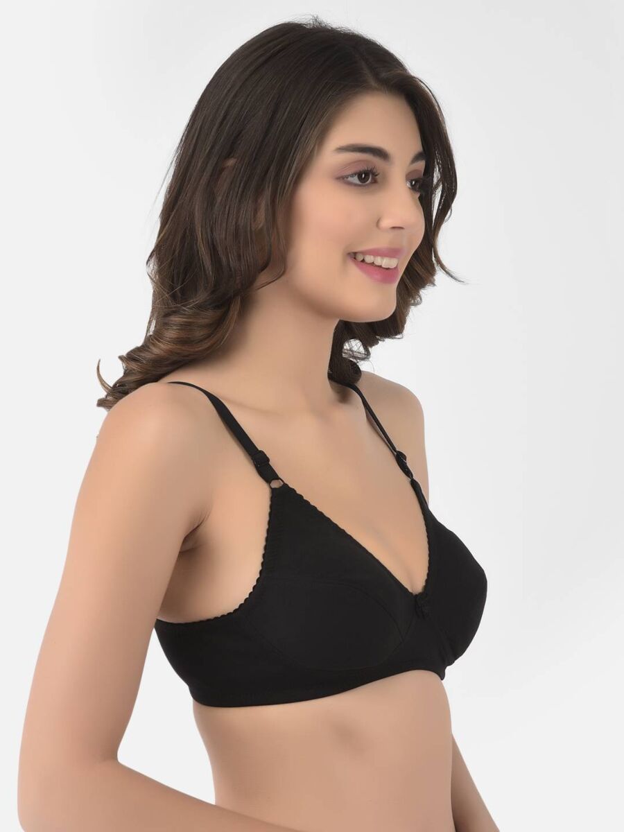 Softline Women's Non Padded Wire Free Bra in Cotton Poly Fabric with Double Layered Cups, Elastic Straps, and Hook Closure (1052)