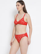 Softline Women's Non Padded Wire Free Net Bra & Panty Set in Poly Cotton Fabric with Elastic Straps and Hook Closure