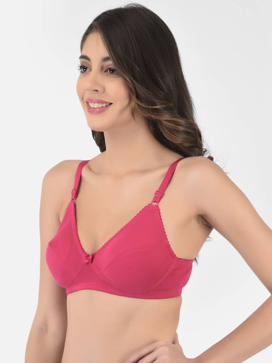 Softline Women's Non Padded Wire Free Bra in Cotton Poly Fabric with Double Layered Cups, Elastic Straps, and Hook Closure (1052)