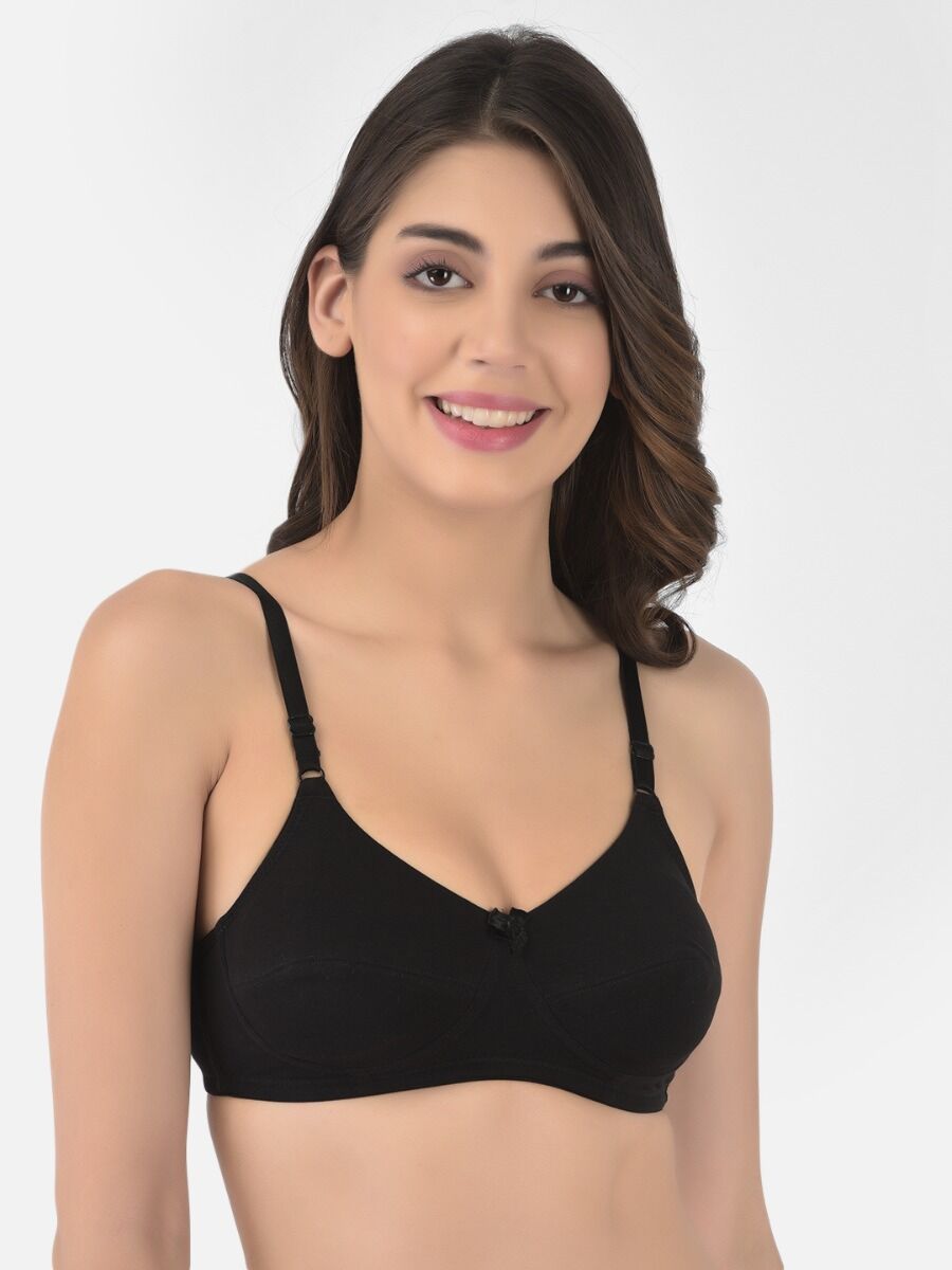 Softline Women's Non Padded Wire Free Bra in Cotton Stretch Fabric with Double Layered Cups Full Coverage, Elastic Straps, and Hook Closure (1055)