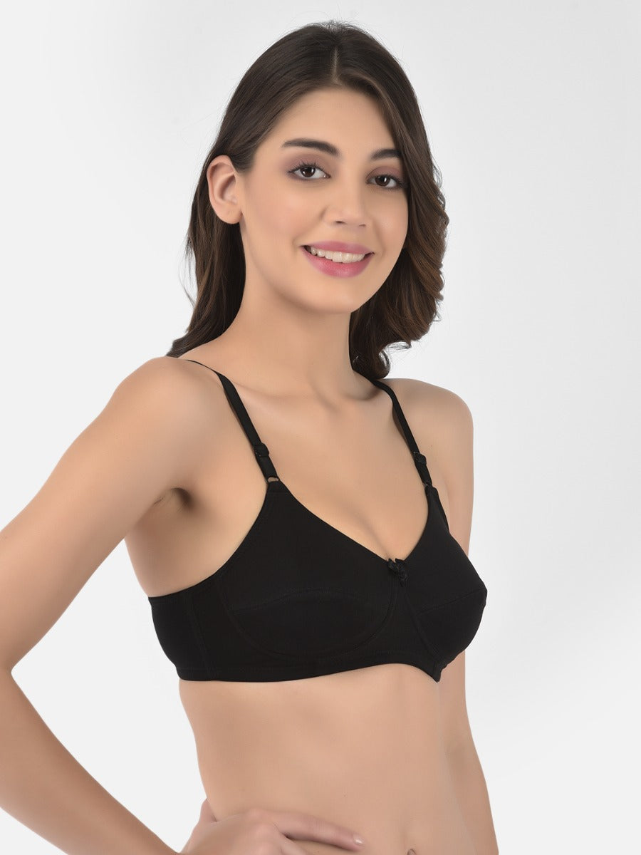 Softline Women's Non Padded Wire Free Bra in Cotton Stretch Fabric with Double Layered Cups Full Coverage, Elastic Straps, and Hook Closure (1055)
