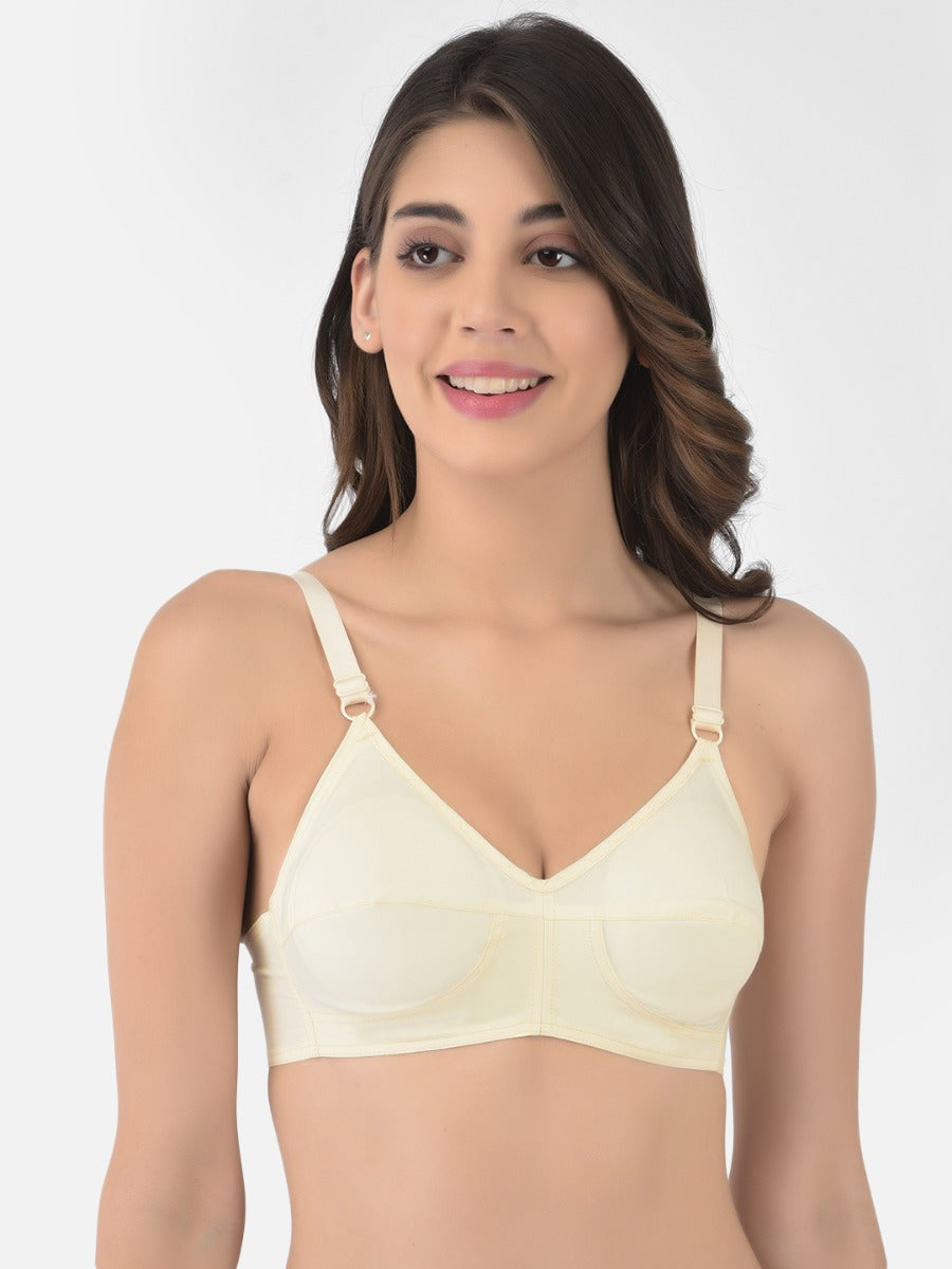 Softline Women's Non Padded Wire Free Bra in 100% Cotton Fabric with Full Coverage Cups, Elastic Straps, and Hook Closure (1059)