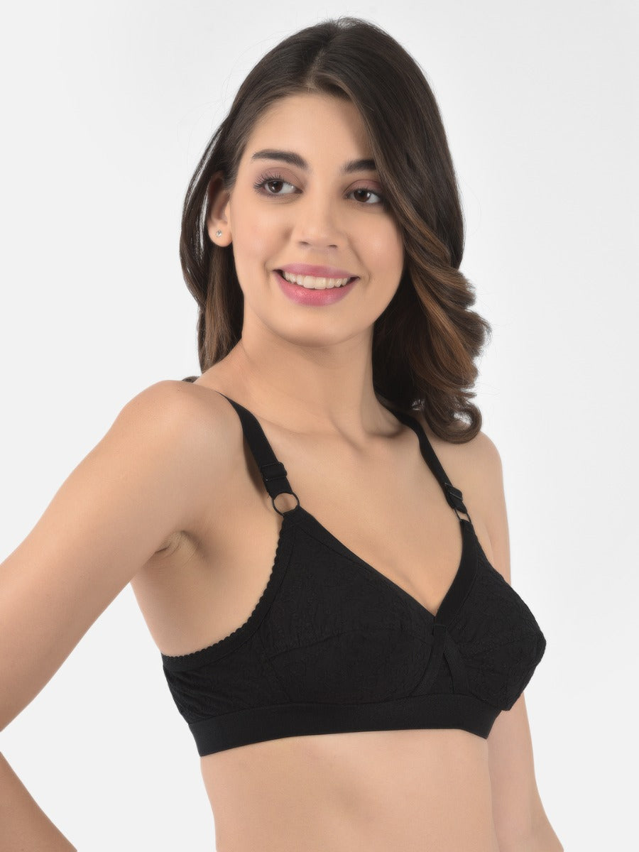 Softline Women's Non Padded Wire Free Bra in 100% Shifley Embroidery Cotton Fabric with  Full Coverage Cups, Broad Elastic Straps, and Hook Closure (1060)