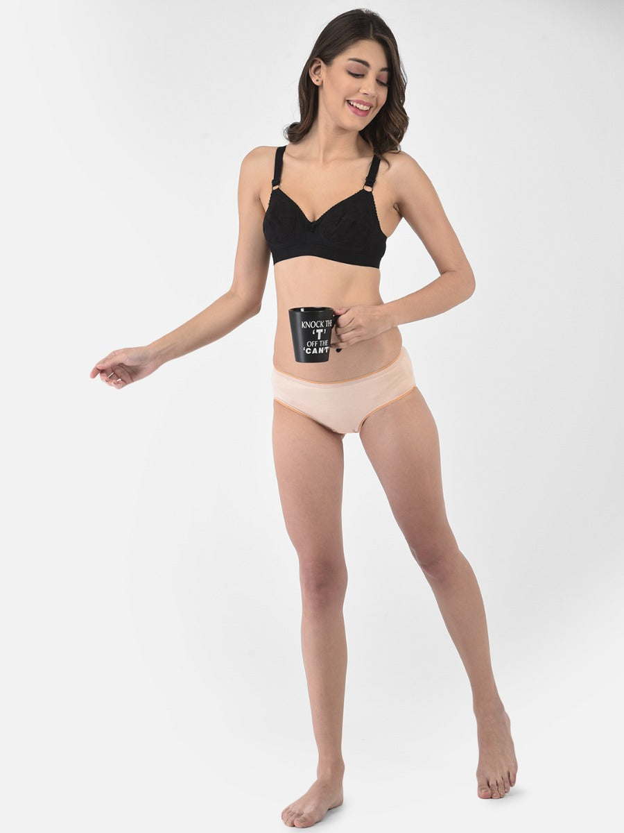 Softline Women's Non Padded Wire Free Bra in 100% Shifley Embroidery Cotton Fabric with  Full Coverage Cups, Broad Elastic Straps, and Hook Closure (1061)