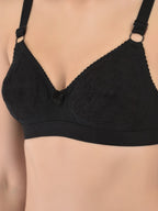 Softline Women's Non Padded Wire Free Bra in 100% Shifley Embroidery Cotton Fabric with  Full Coverage Cups, Broad Elastic Straps, and Hook Closure (1061)