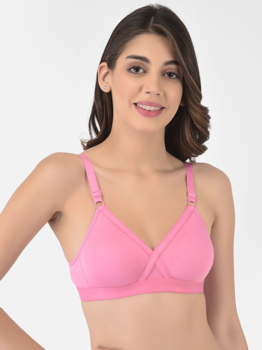 Softline Women's Non Padded Wire Free   T-shirt  Bra in Cotton Poly Fabric with Cross Neck Elastic Straps, Double Layered Moulded Cups, and Hook Closure (2051)