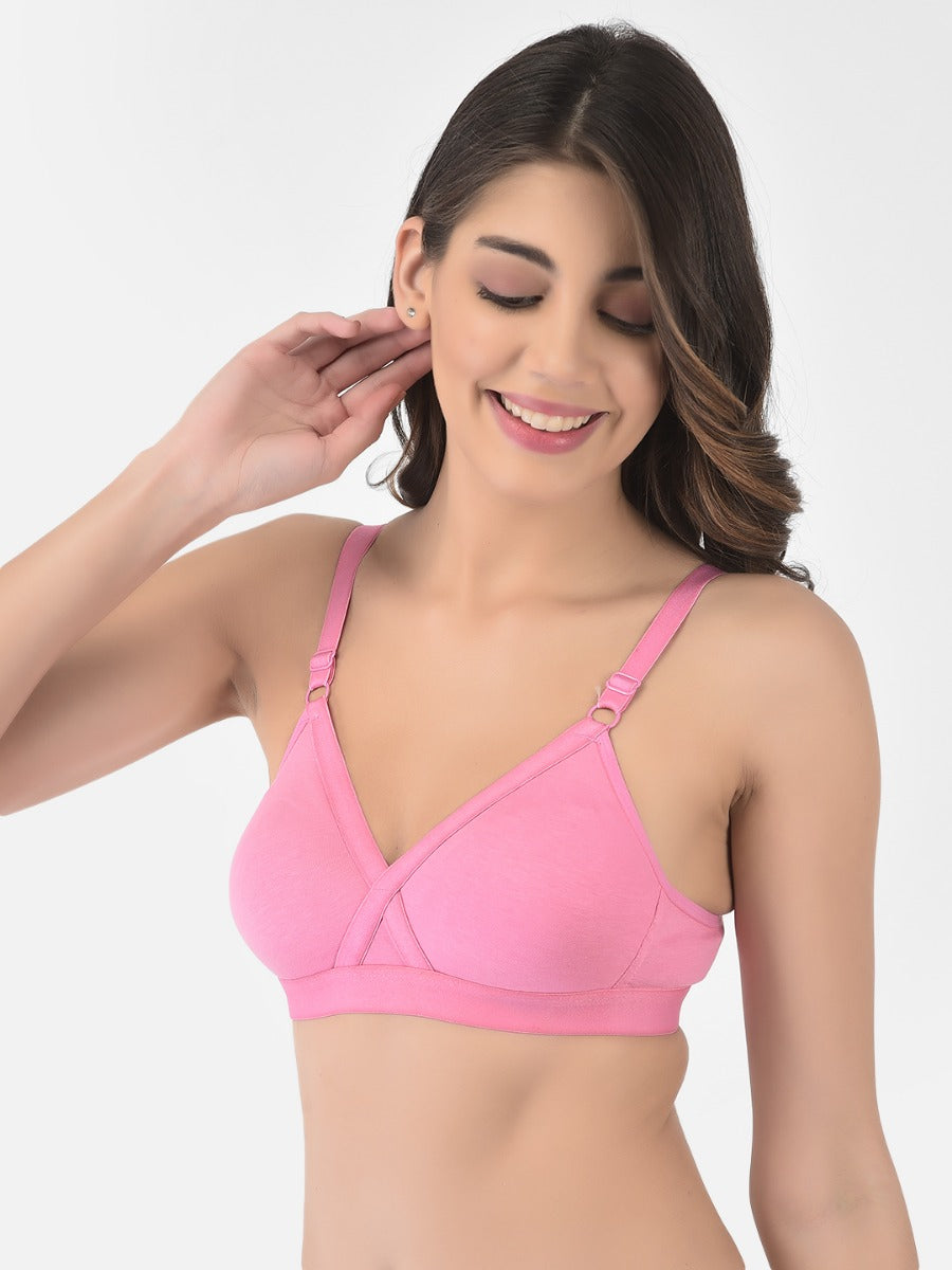 Softline Women's Non Padded Wire Free   T-shirt  Bra in Cotton Poly Fabric with Cross Neck Elastic Straps, Double Layered Moulded Cups, and Hook Closure (2051)