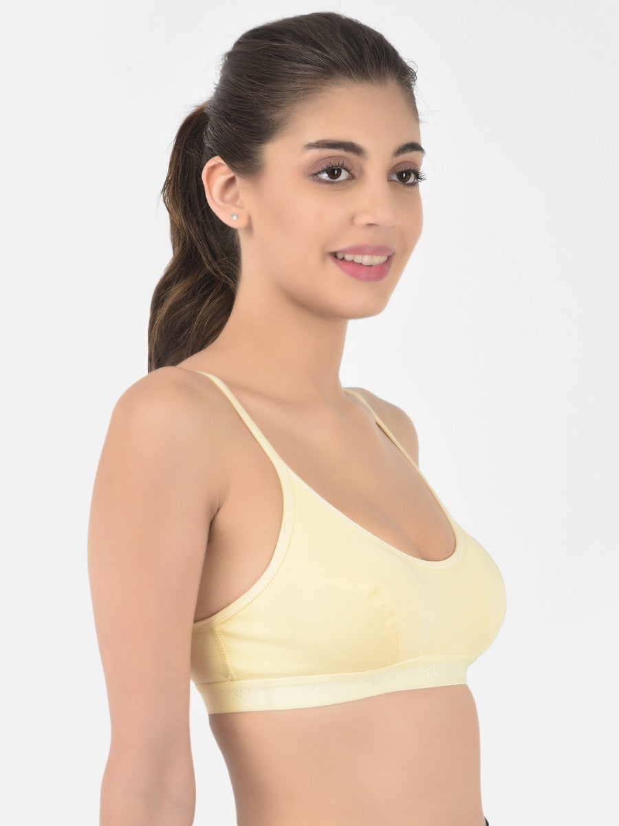Softline Women's Non Padded Wire Free Sports Bra in 100% Cotton Fabric with Full Cup Coverage, Double Layered Cups, and Slip On Design (1063)