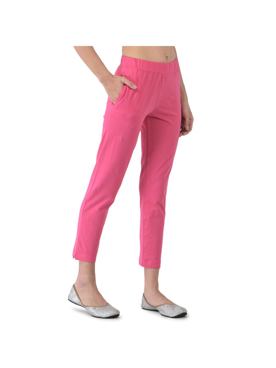 Softline Women's Kurti Pants in Cotton Rich Fabric with Mid Rise Fit, 4 Way-Stretchability, Soft Elastic Waistband, and Quick Dry Properties