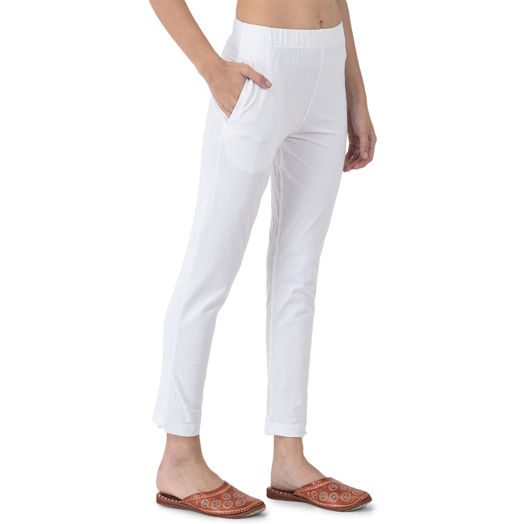 Softline Women's Kurti Pants in Cotton Rich Fabric with Mid Rise Fit, 4 Way-Stretchability, Soft Elastic Waistband, and Quick Dry Properties