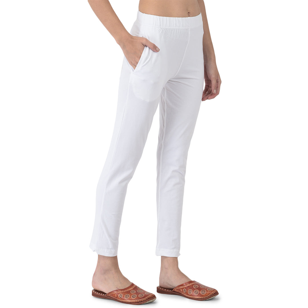 Softline Women's Kurti Pants in Cotton Rich Fabric with Mid Rise Fit, 4 Way-Stretchability, Soft Elastic Waistband, and Quick Dry Properties