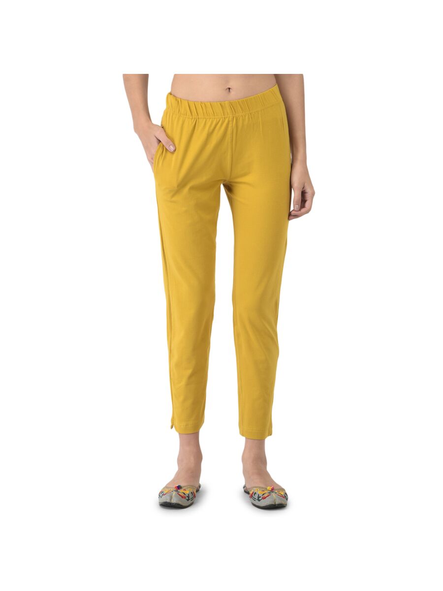 Softline Women's Kurti Pants in Cotton Rich Fabric with Mid Rise Fit, 4 Way-Stretchability, Soft Elastic Waistband, and Quick Dry Properties