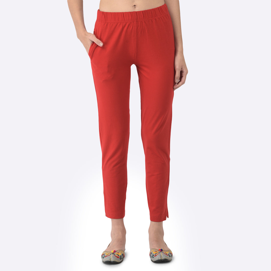 Softline Women's Kurti Pants in Cotton Rich Fabric with Mid Rise Fit, 4 Way-Stretchability, Soft Elastic Waistband, and Quick Dry Properties