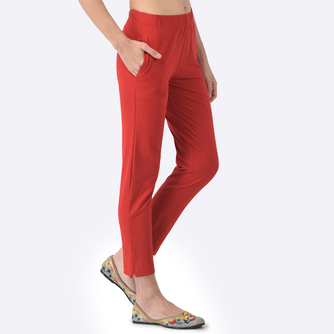 Softline Women's Kurti Pants in Cotton Rich Fabric with Mid Rise Fit, 4 Way-Stretchability, Soft Elastic Waistband, and Quick Dry Properties