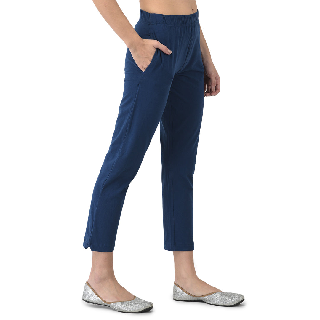Softline Women's Kurti Pants in Cotton Rich Fabric with Mid Rise Fit, 4 Way-Stretchability, Soft Elastic Waistband, and Quick Dry Properties