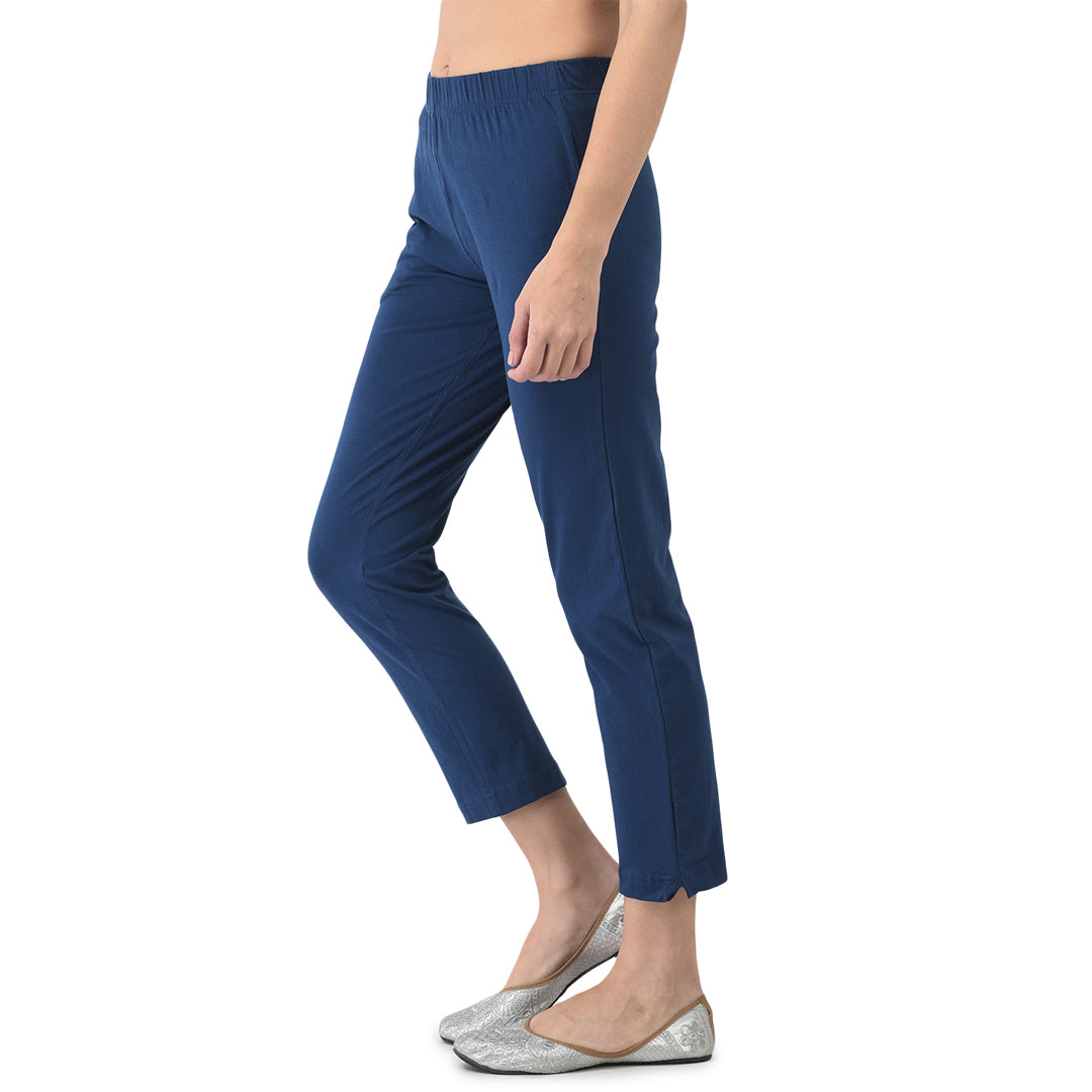 Softline Women's Kurti Pants in Cotton Rich Fabric with Mid Rise Fit, 4 Way-Stretchability, Soft Elastic Waistband, and Quick Dry Properties
