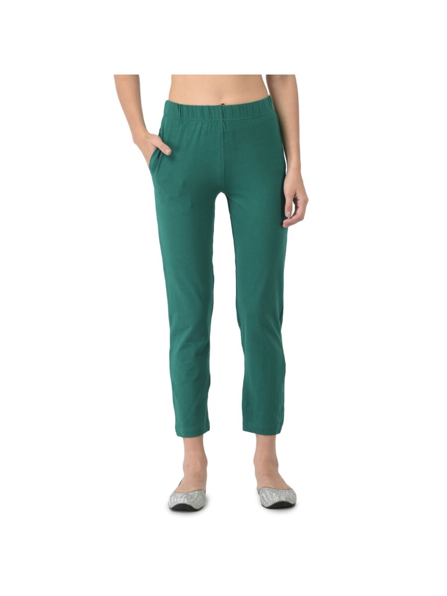 Softline Women's Kurti Pants in Cotton Rich Fabric with Mid Rise Fit, 4 Way-Stretchability, Soft Elastic Waistband, and Quick Dry Properties
