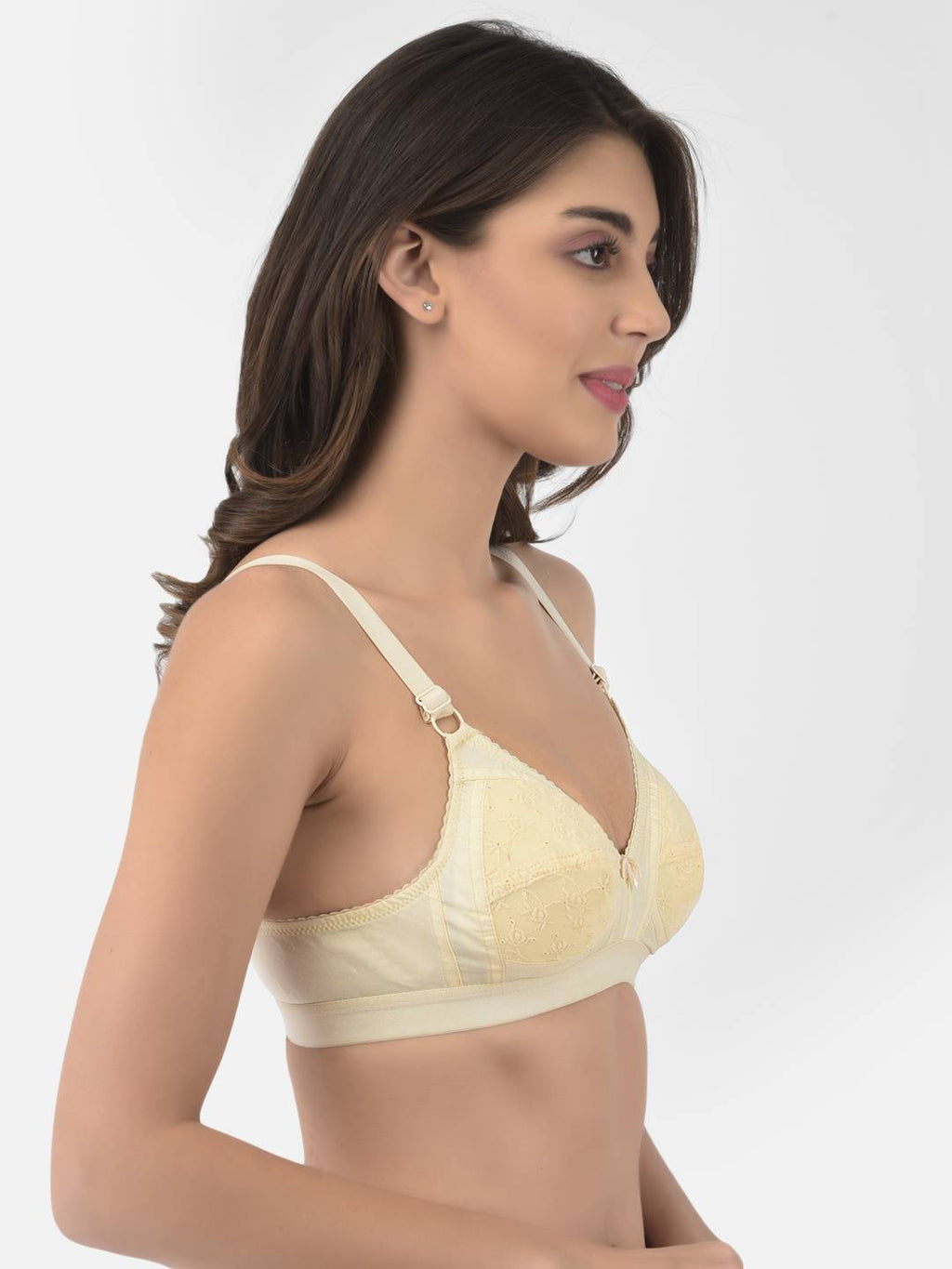 Softline Women's Non Padded Wire Free Bra in 100% Shifley Embroidery Cotton Fabric with  Full Coverage Cups, Broad Elastic Straps, and Hook Closure (1061)