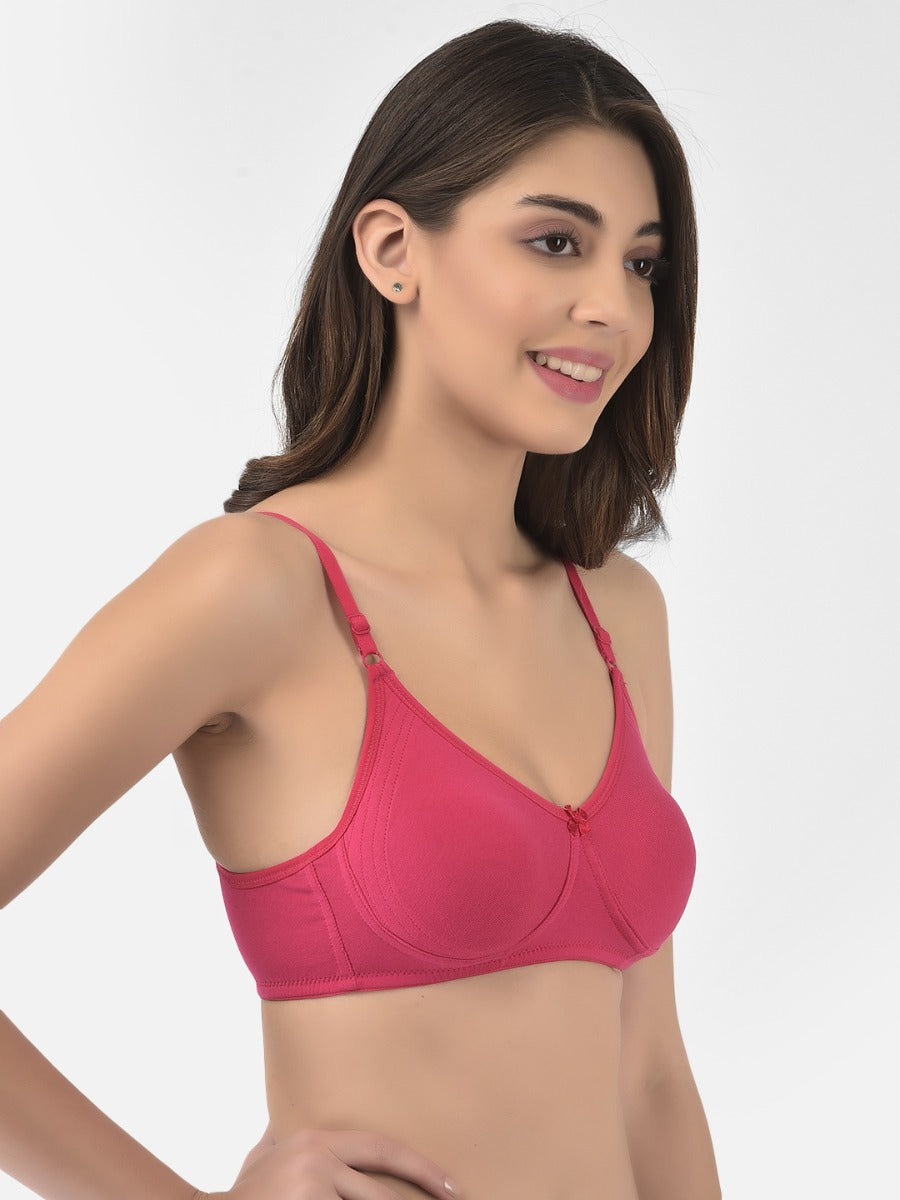 Softline Women's Non Padded Wire Free Bra in Cotton Stretch Fabric with Elastic Straps, Full Cup design, and Hook Closure (2055)