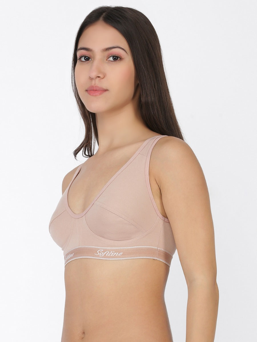 Softline Women's Non Padded Wire Free Sports Bra in 100% Polyester Fabric with High Elasticity, No Hook Design, and Slip on Style
