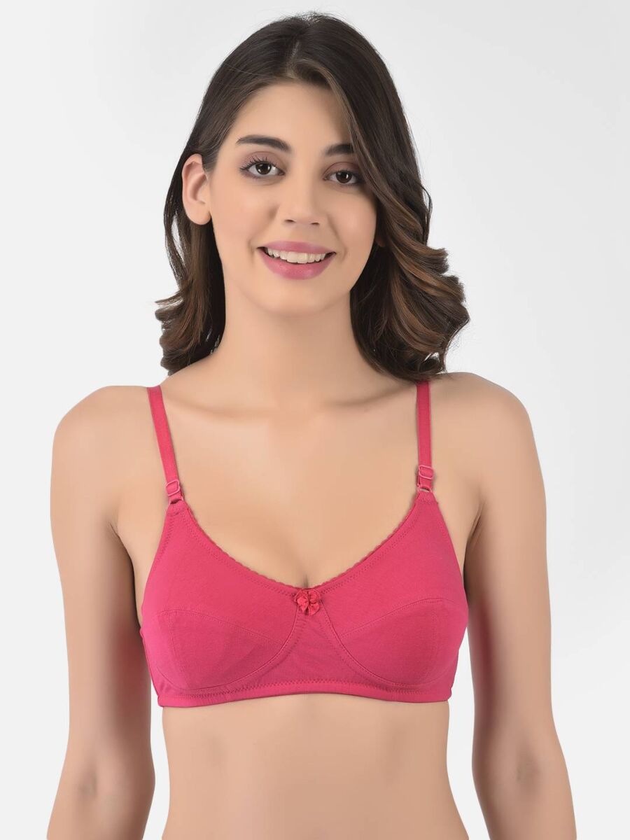 Softline Women's Non Padded Wire Free Bra in Cotton Stretch Fabric with Double Layered Cups Full Coverage, Elastic Straps, and Hook Closure (1054)