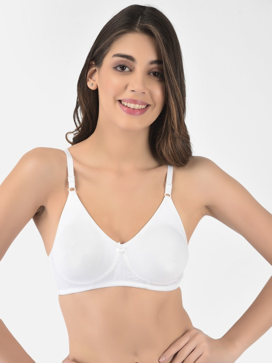 Softline Women's Non Padded Wire Free Bra in Cotton Stretch Fabric with Elastic Straps, Full Cup design, and Hook Closure (2055)