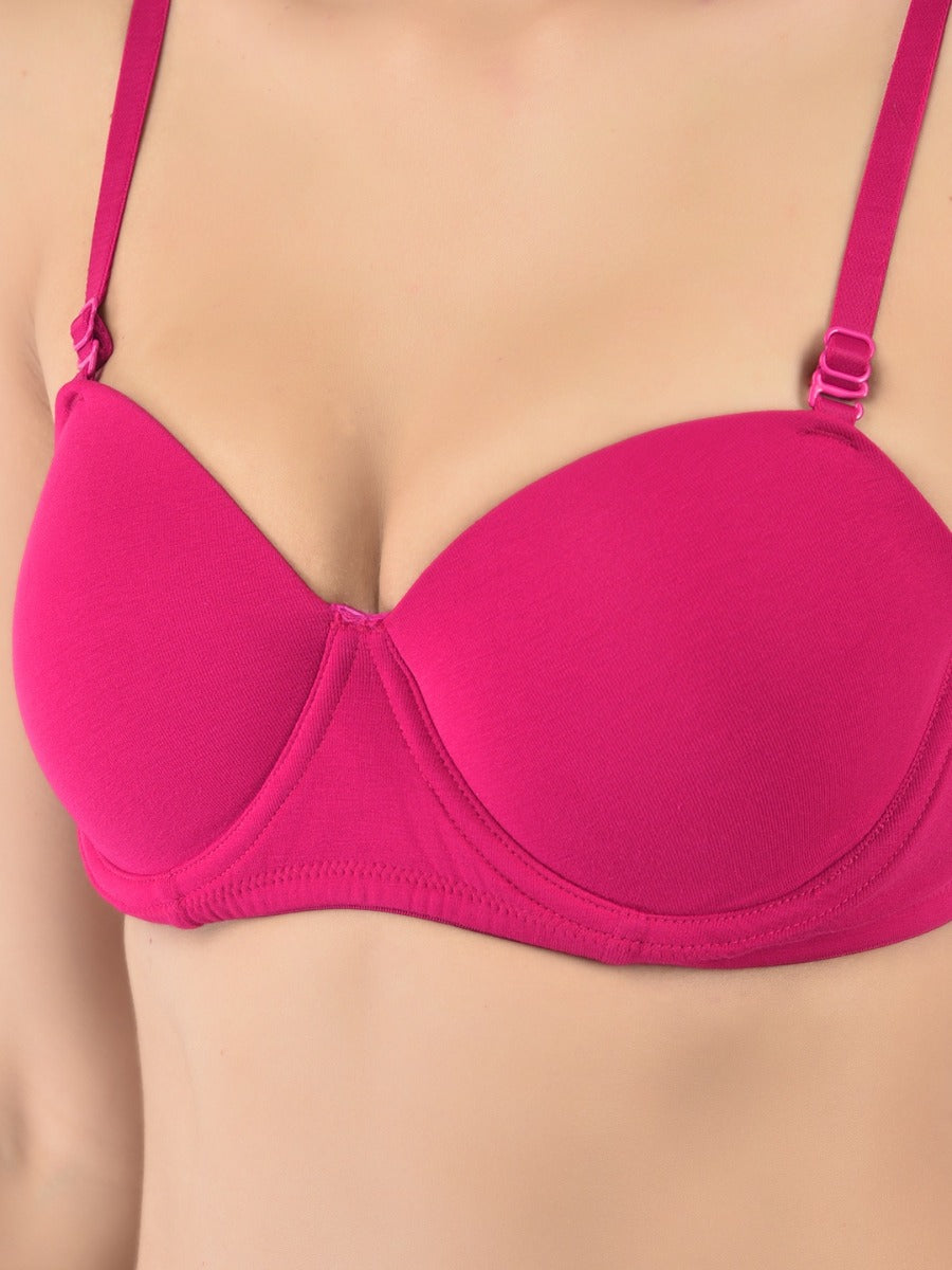 Softline Women's Padded Wired T-Shirt Bra in Cotton Stretch Fabric with Elastic Straps, Full Cup design, and Hook Closure (2060)