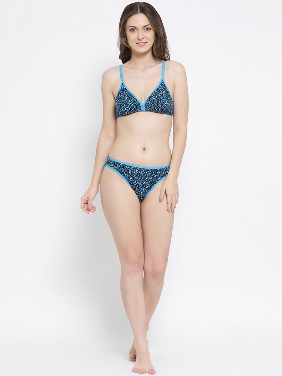 Softline Women's Non Padded Wire Free Bra & Panty Set in 100% Cotton Fabric with Elastic Straps and Hook Closure