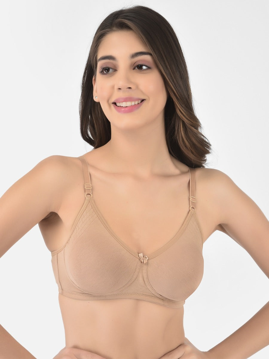Softline Women's Non Padded Wire Free Bra in Cotton Stretch Fabric with Elastic Straps, Full Cup design, and Hook Closure (2055)